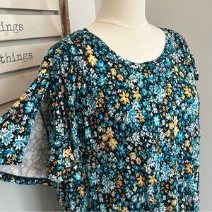 Terra & Sky Floral Dress Split Fluttery Sleeves W/Ties Pockets uber soft size 2X